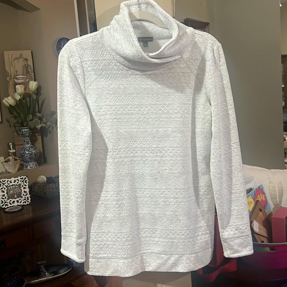 T By Talbots Mock Turtleneck Off White Long Top - image 1